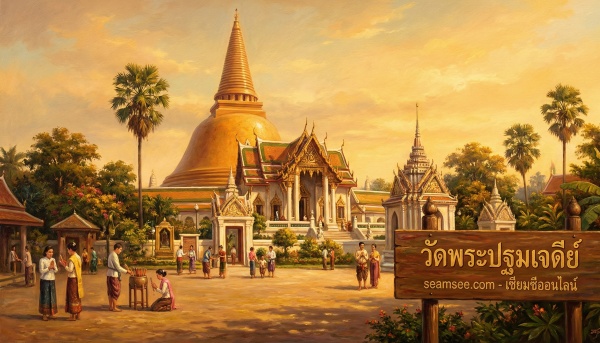 ภาพบรรยากาศวัดพระปฐมเจดีย์ นครปฐม สำหรับเสี่ยงเซียมซีออนไลน์